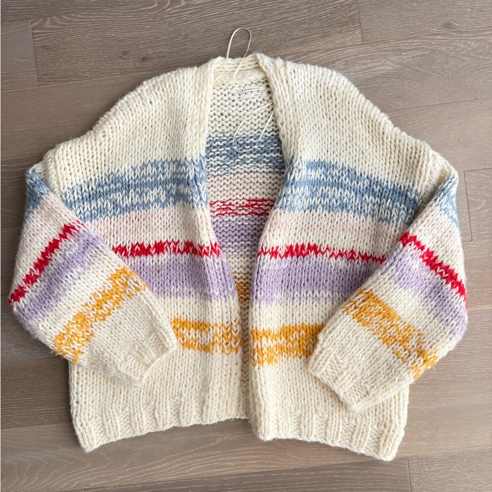 Anthropologie Cream Multicolor Striped Cardigan
